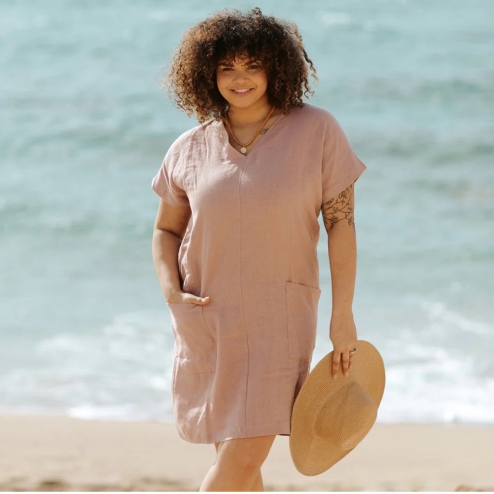 NWT S Magic Linen Relaxed Fit Tunic Pocket Dress Tybee in Woodrose Pink